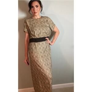 Dries Van Noten Iconic Gorgeous Column Dress ~ Gold Metallic Black ~ Sz 44